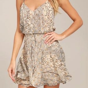 Lulus Tanis beige print skater dress